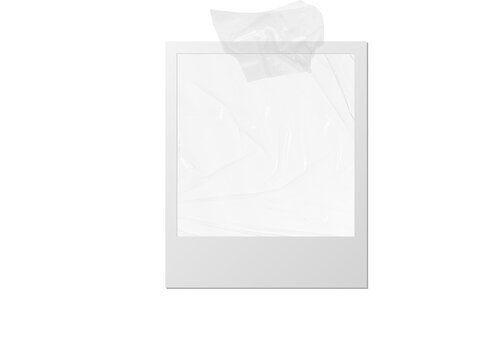 Vintage photo frame card with film texture with glued transparent tape, isolated transparent PNG.