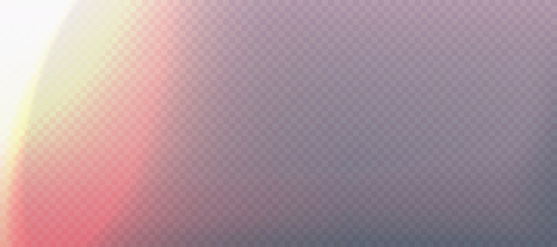 Realistic film lens effect on transparent background. Camera leak filter with light overlay effect for mobile photo, lens flare bokeh png bg, vector illustration. Burn red and orange gradient glow.