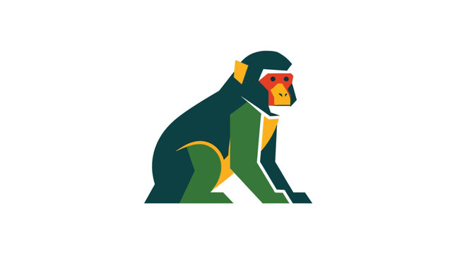 Colorful geometric illustration of a thoughtful monkey face.