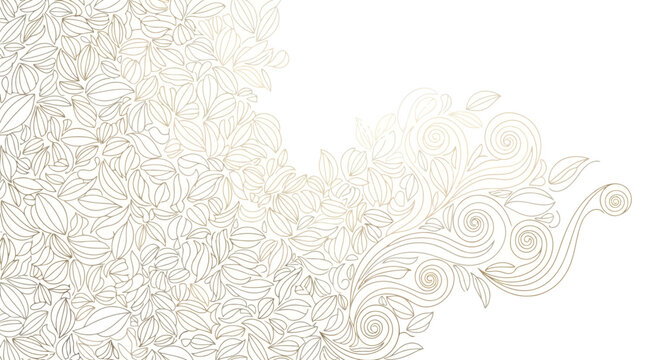 Detailed floral corner composition with delicate leaves and swirling tendrils, elegant botanical line art