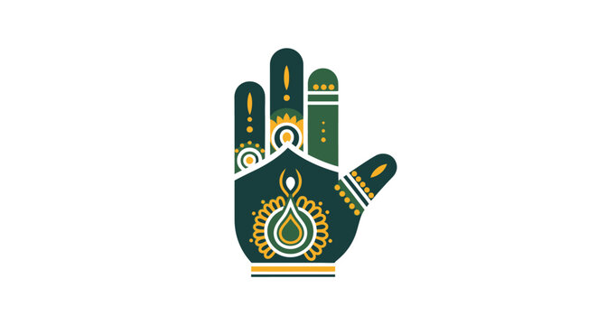 Detailed Illustrative Henna Hand with Ornamental Patterns.