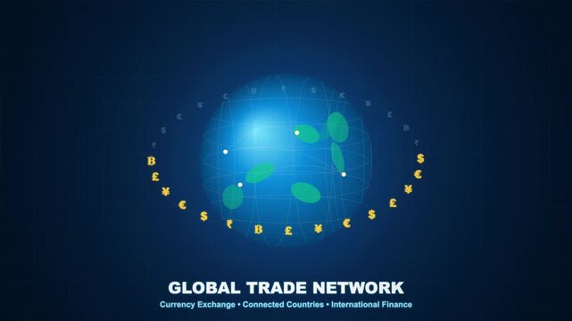 Global trade network connecting world map