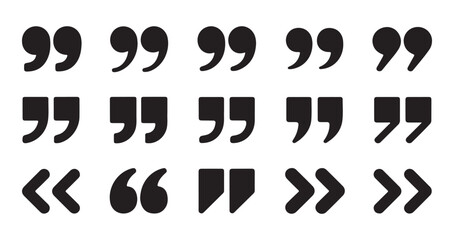 Black quotation mark icons in different styles for text, quotes and citations. © Farik