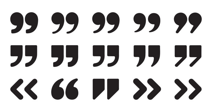 Black quotation mark icons in different styles for text, quotes and citations.