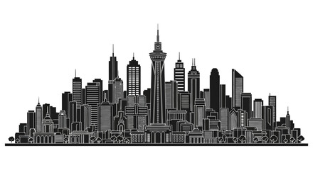 Obraz premium Auckland City Skyline Silhouette in Black and White Vector Style