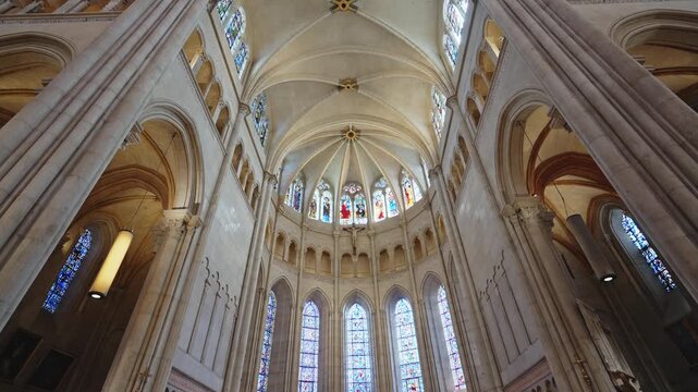 Gothic Cathedral Apse and Stained Glass Interior in Lyon France,30 April 2026.