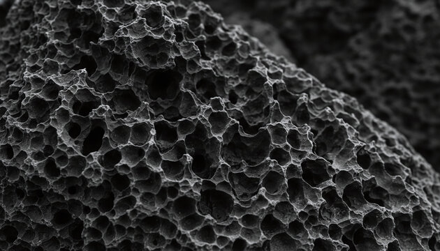 Raw black volcanic pumice scoria rock texture with porous surface