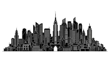 Obraz premium Modern City Skyline Silhouette with Skyscraper Architecture