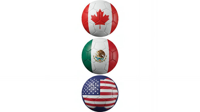 Three North American Host Nations Soccer Balls Vertical Stack Isolated White Background 3D