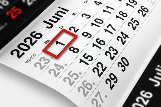 Deutscher Kalender Datum 1. Juni  2026 Montag