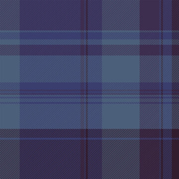 Robe check fabric tartan, fuzzy textile background seamless. Indian pattern plaid vector texture in blue and violet colors.
