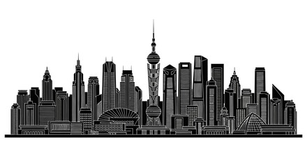 Fototapeta premium Shanghai skyline silhouette vector illustration, urban cityscape design