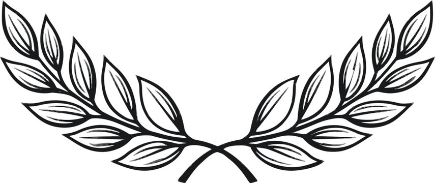 A Renaissance ornamental plant border featuring elegant laurel leaf symmetry band in a vintage woodblock print pattern with high-contrast design elements on solid black ink fill against a white