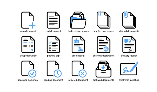 Document and shipment icons arranged in grid on white background