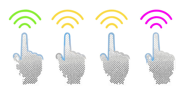 Four Hands Pointing Upward Halftone Style With Colored Arcs