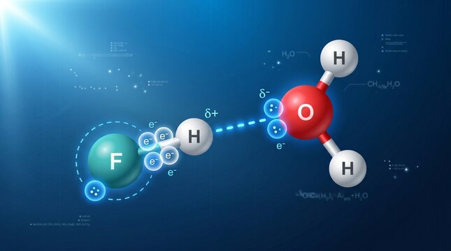 3D Molecular Structure of Chemical Compound in Space with Hydrogen and Fluorine Atoms