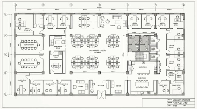 Detailed floor plan design for a corporate office interior