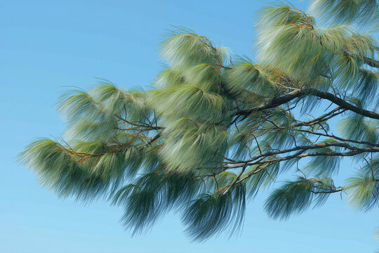 Tall horsetail pine trees sway in the gentle breeze.