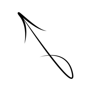 Diagonal arrow with looping curved tail