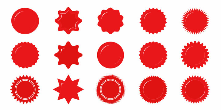 Collection Of Red Seals With Varying Edge Designs Vector Illustration