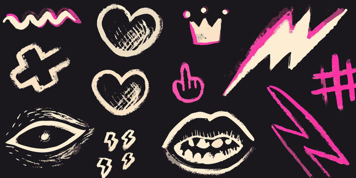 Pink punk zine style collage featuring various shapes and symbols