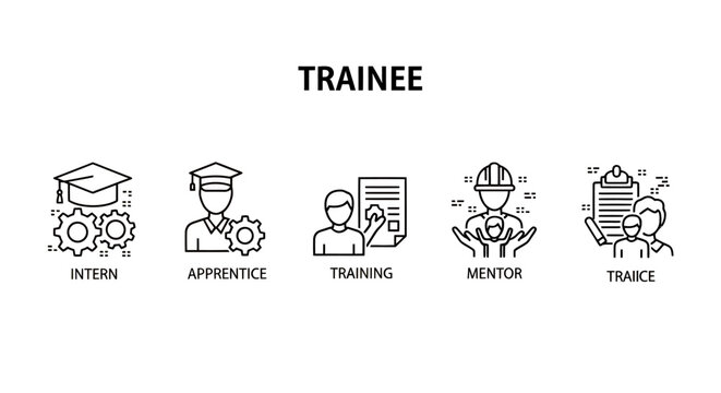 Trainee, Apprentice, and Mentor Icons Representing Training and Skill Development.