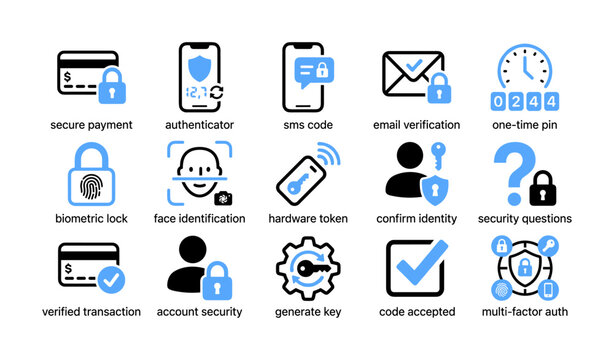 Security and authentication icons displayed on white background