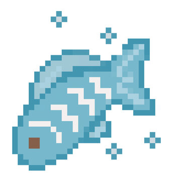 Blue koi fish or traditional carp animal icon pixel art illustration
