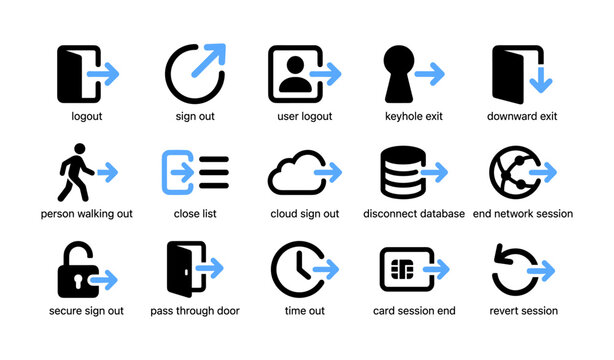 Sign out and logout icons representing exit actions on white background