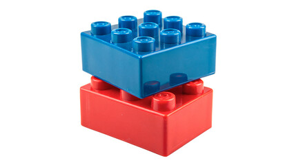 Obraz premium Two interlocking blue and red plastic toy bricks children building blocks on transparent background