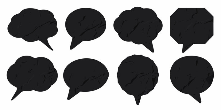 Black Speech Bubble Silhouettes With Cracked Texture On White Background