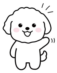Obraz premium Cute Puppy Character Waving Hand Simple Line Illustration