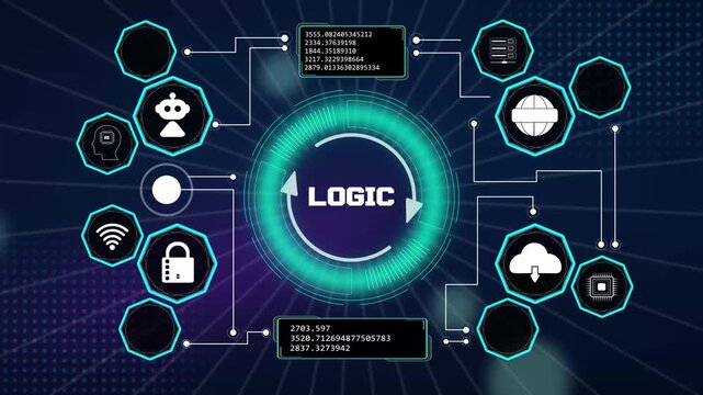 Modern logic processing board visualization presenting smart computational workflows and abstract code transition links