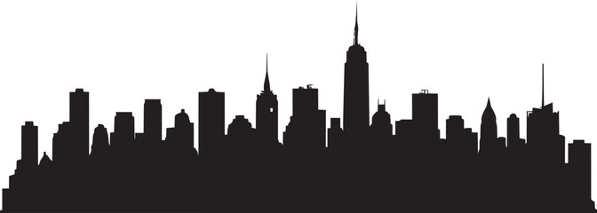 Obraz premium Silhouette of modern city skyline at dusk with dramatic skyscrapers and urban architecture, Generative Ai