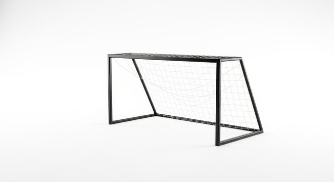 Black metal soccer goal net small size studio isolated.