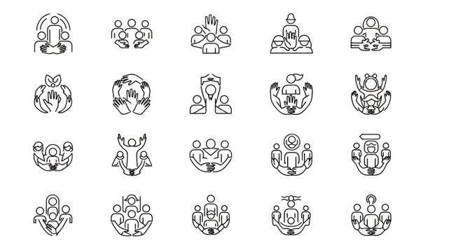 Collection of decorative circular logo icons featuring various human figures and poses.
