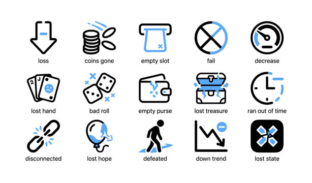 Grid of loss and failure icons on white background