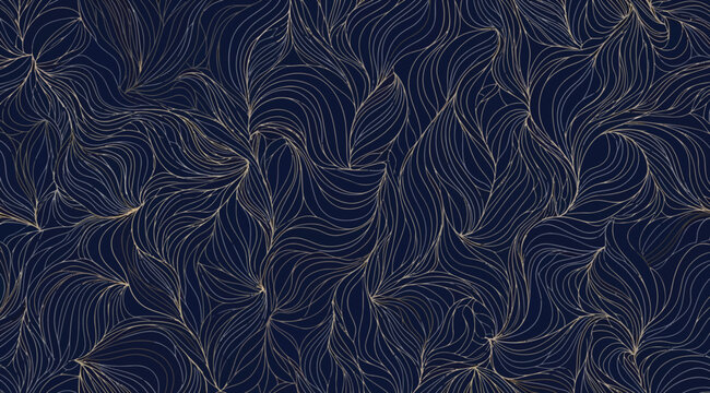Abstract seamless pattern with flowing white lines on dark blue background
