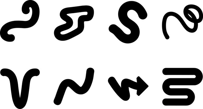 Abstract curved arrow and line shape icon set featuring dynamic flow symbols for direction movement and creative graphic design