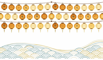 Minimal Japanese lantern festival background with hanging lanterns and warm glow vector design © MstLutfa