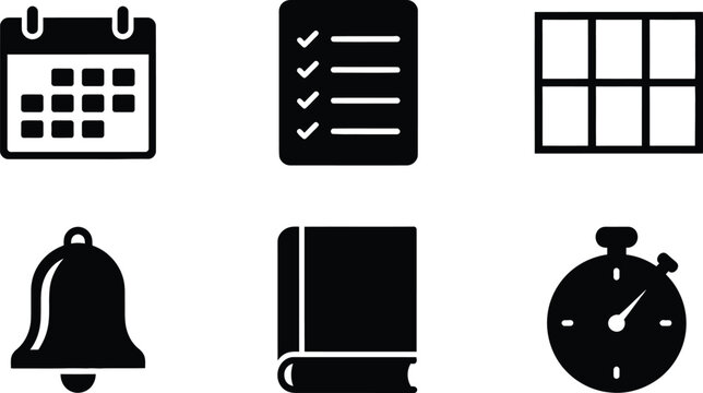 Set of common household icons including telephone, checklist, window, bell, mailbox and clock Vector