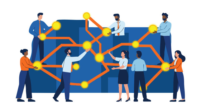 Strategic B2B ecosystem orchestration by a diverse professional collective driving innovation and seamless network connectivity