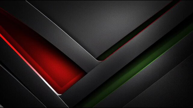 Abstract close-up of layered textures with sleek black, red, and green colors for modern design and minimalism