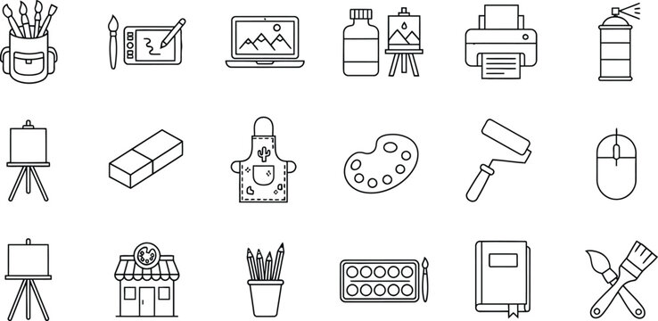 Collection of office and school items icons set with flat design objects and tools Vector
