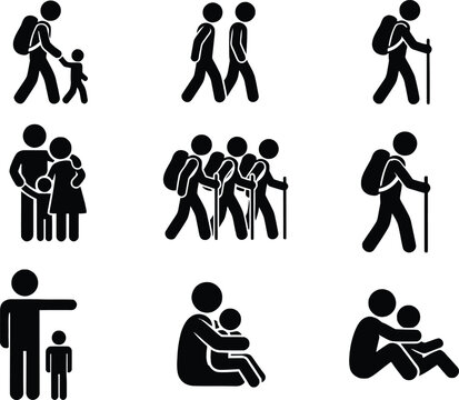 Family generations walking and sitting together in different life stages illustration Vector