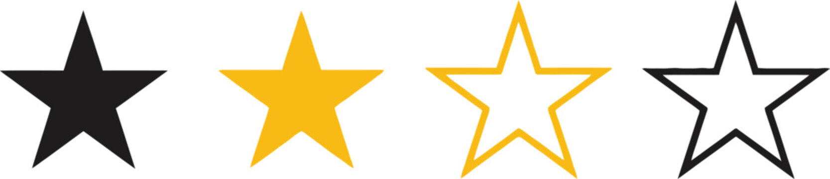 Set of five stars in different styles and line weights isolated Vector