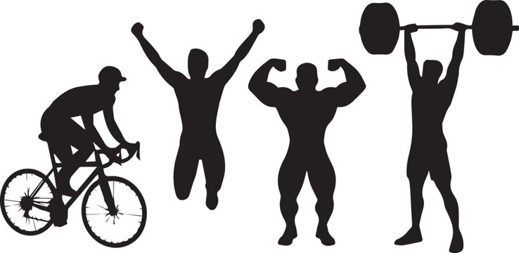 Man exercising with fitness stages from cycling to weight lifting Vector