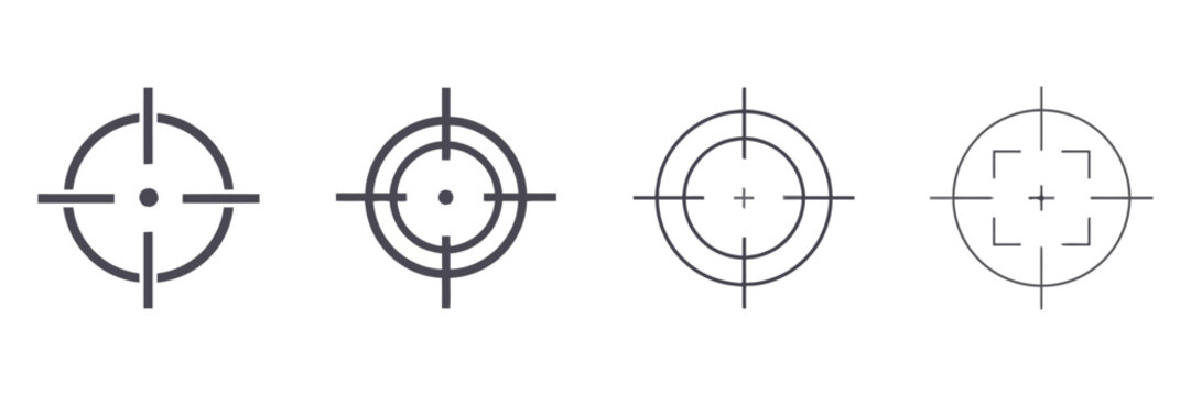 Set of four minimalist crosshair target icons for digital interface