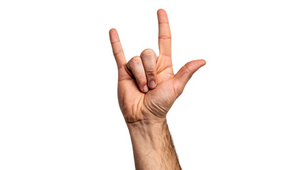 Naklejka premium Human hand showing rock on heavy metal sign gesture isolated on transparent background