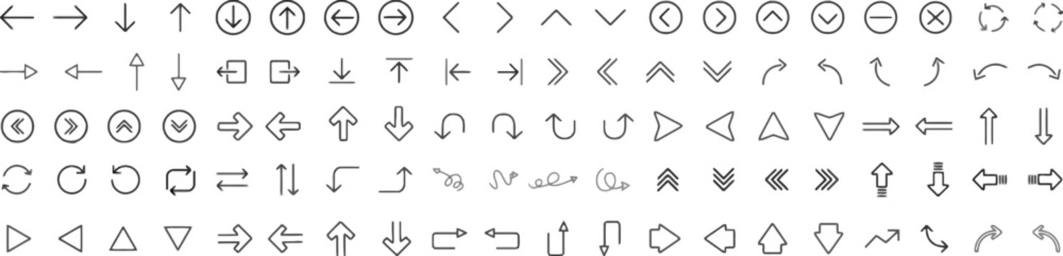 Set of minimalist outline arrow icons for UI design